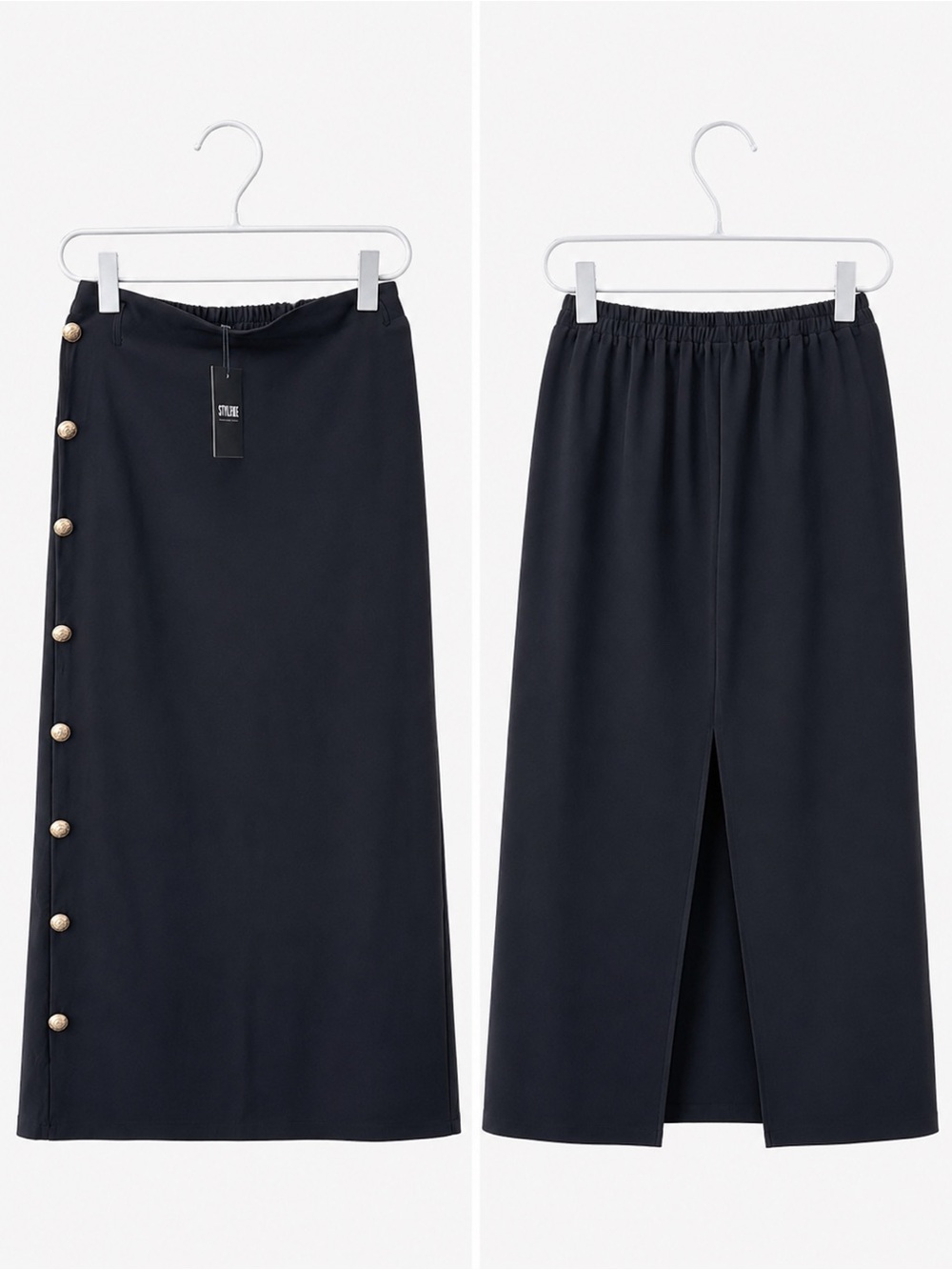 STYLEWE Black Pencil Midi Skirt with Side Button Detail